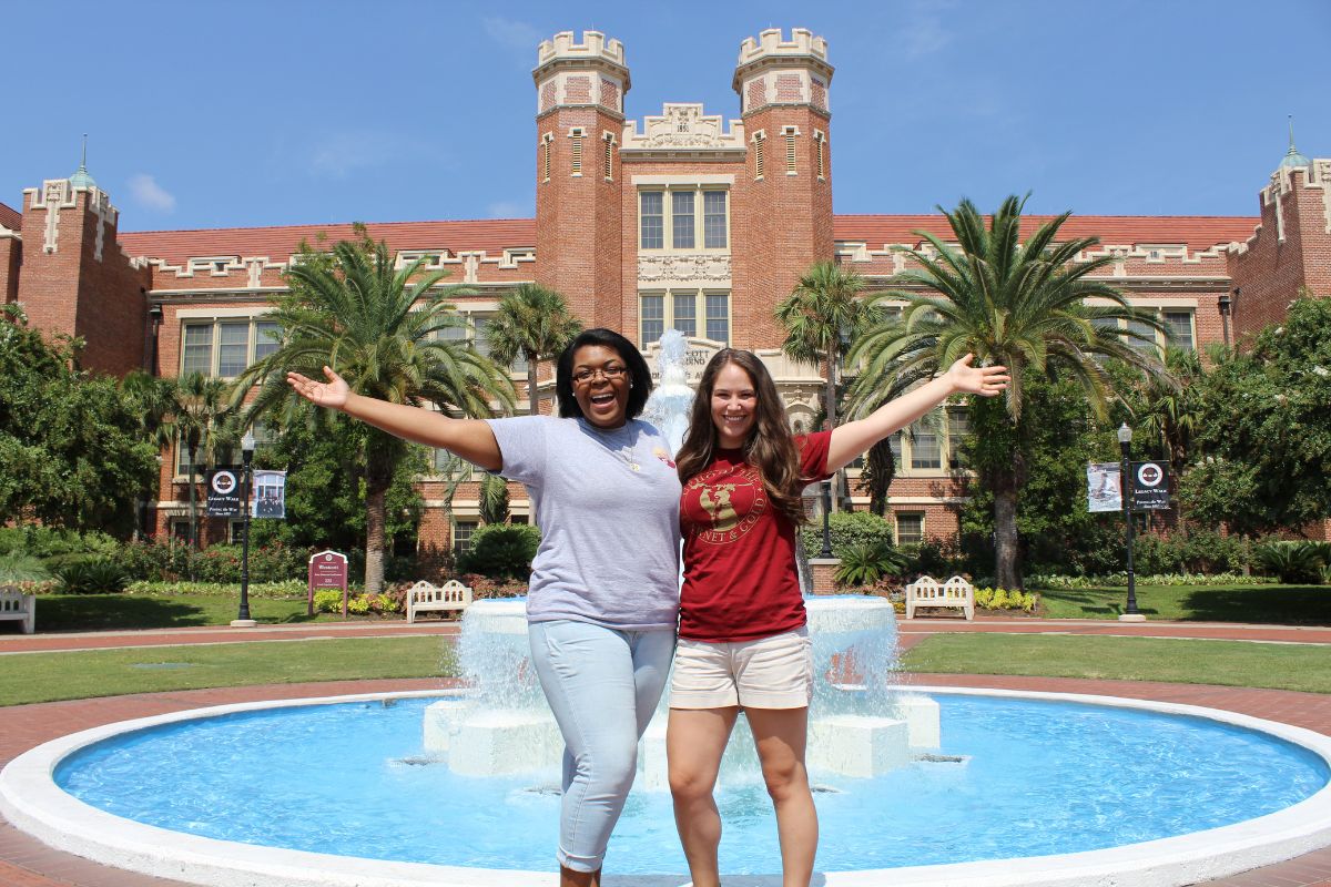 two females at the Wescott Fountain
